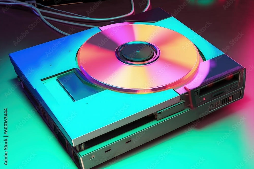 Old computer diskette, 80s and 90s, retro style, colorful background, digital illustration. Generative AI Old computer diskette, 80s and 90s, retro style, colorful background, digital illustration. Generative AI