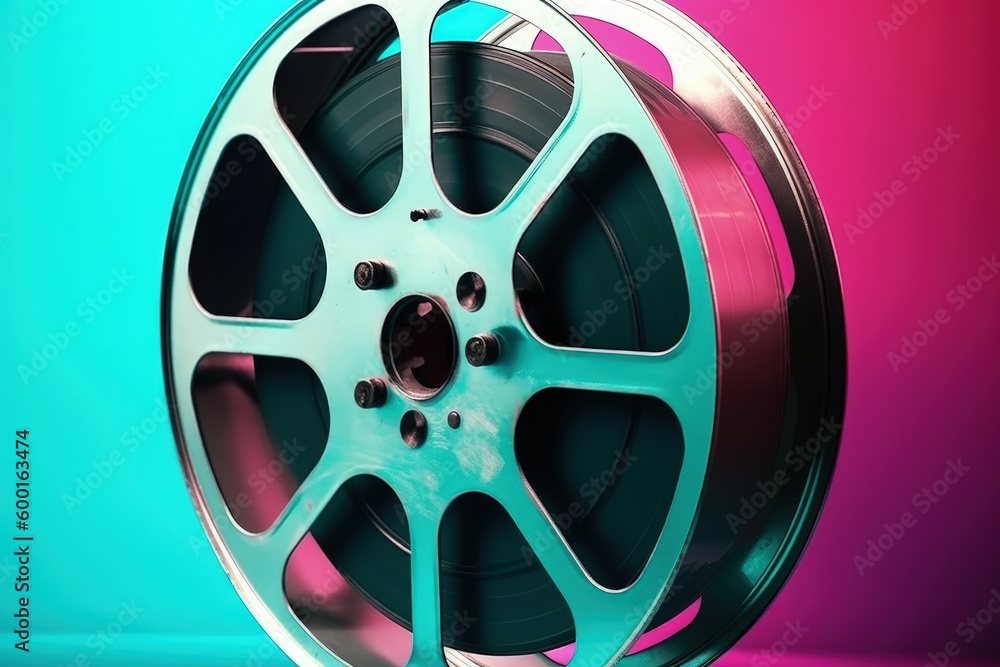 Old film reel, 80s and 90s, retro style, colorful background, digital illustration. Generative AI