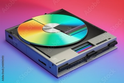 Old computer diskette, 80s and 90s, retro style, colorful background, digital illustration. Generative AI