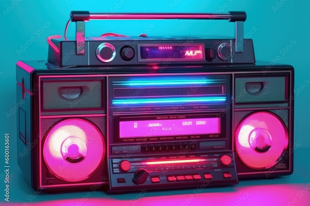 Old radio, 80s and 90s, retro style, colorful background, digital illustration. Generative AI Old radio, 80s and 90s, retro style, colorful background, digital illustration. Generative AI