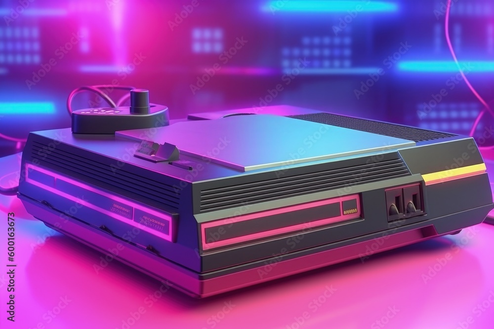 Old video game console, 80s and 90s, retro style, colorful background, digital illustration. Generative AI Old video game console, 80s and 90s, retro style, colorful background, digital illustration. Generative AI