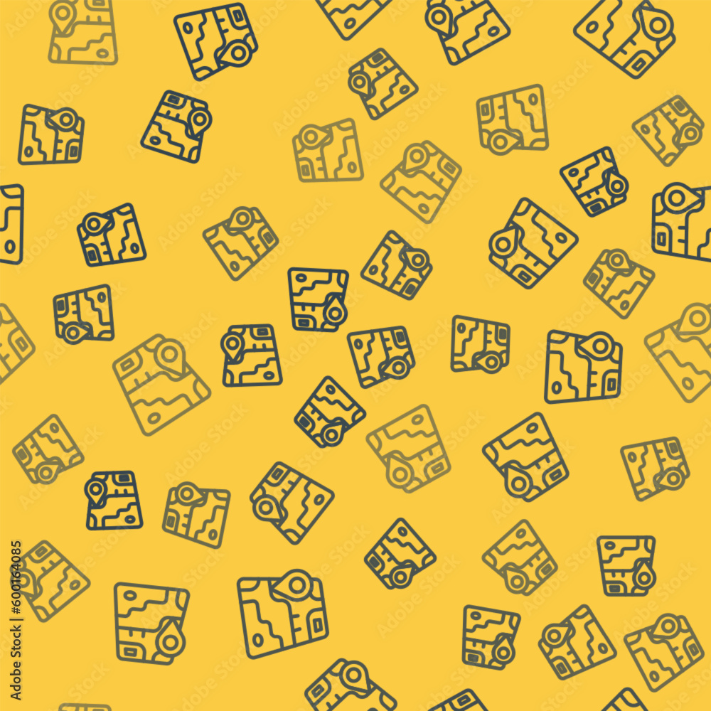 Blue line Infographic of city map navigation icon isolated seamless pattern on yellow background. Mobile App Interface concept design. Geolacation concept. Vector Blue line Infographic of city map navigation icon isolated seamless pattern on yellow background. Mobile App Interface concept design. Geolacation concept. Vector