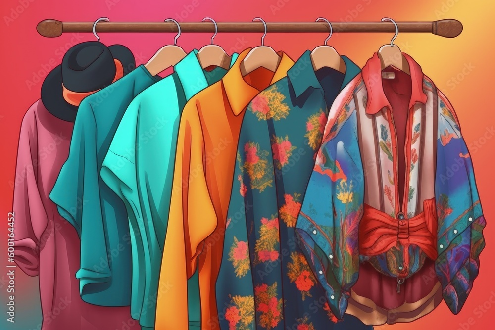 Clothes in the style of the 80s and 90s, retro style, colorful ...