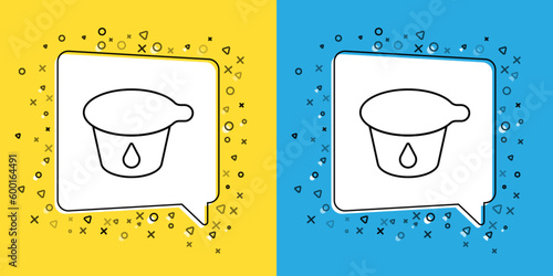 Set line Yogurt container icon isolated on yellow and blue background. Yogurt in plastic cup. Vector