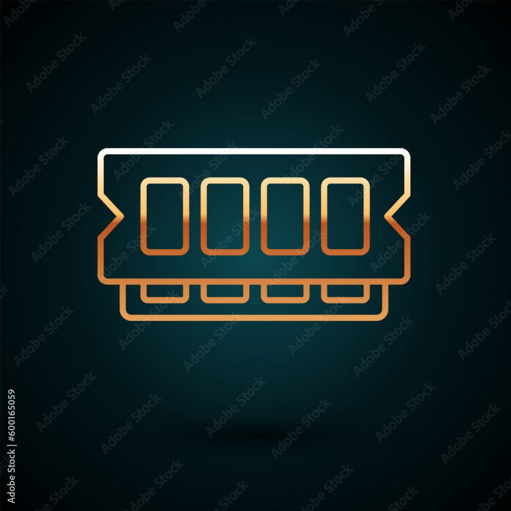 Gold line RAM, random access memory icon isolated on dark blue background. Vector Gold line RAM, random access memory icon isolated on dark blue background. Vector