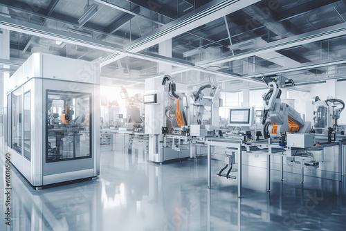 Intelligent factory production line. AI technology generated image photo