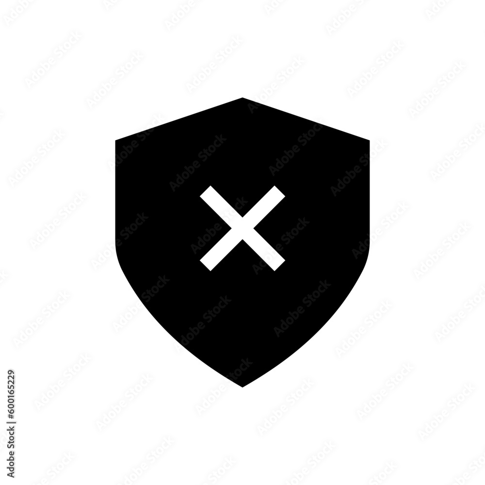 Shield check mark icon or security ban shield protection icon with cross symbol, reject, false, wrong, stop icons Shield check mark icon or security ban shield protection icon with cross symbol, reject, false, wrong, stop icons