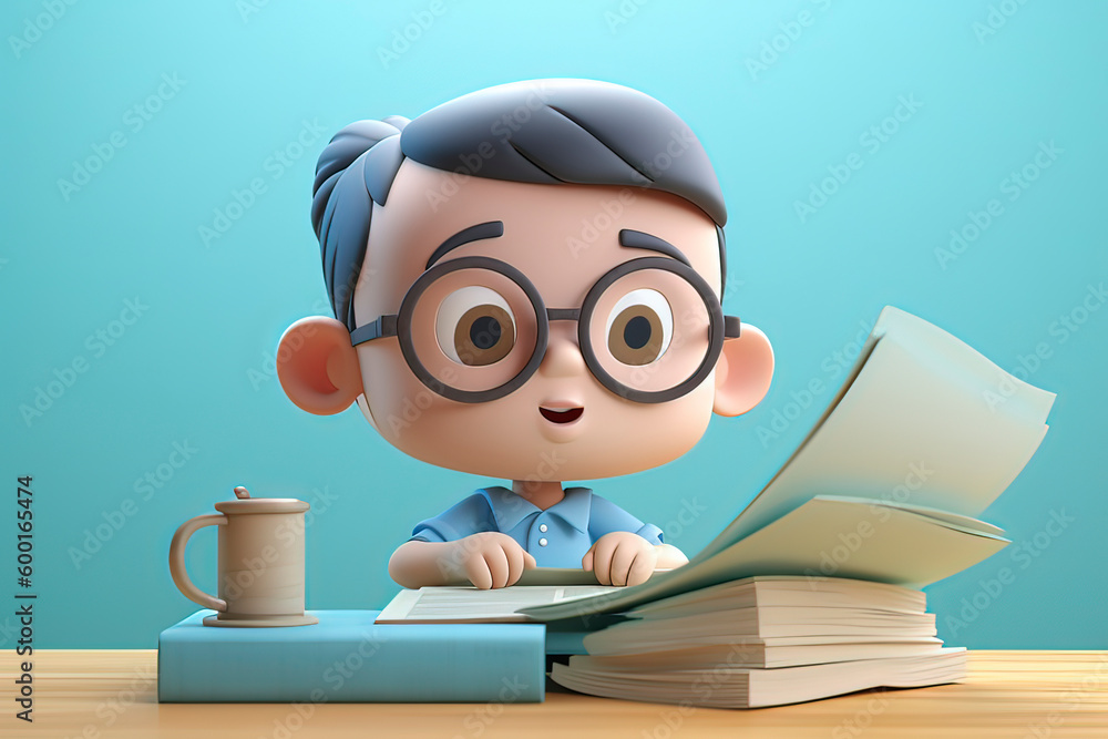 3D cartoon, little boy in class. AI technology generated image