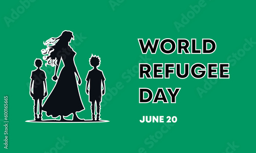 world refugee day with family illustration for poster, banner, social media. Vector landscape