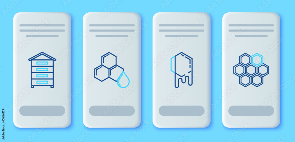 Set line Honeycomb, Hive for bees and icon. Vector