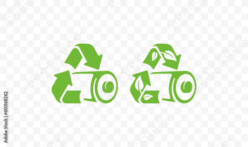 Green battery and process of recycling battery logo design. Ecological lithium-Ion battery recycling or safe energy graphic design. Eco friendly proper disposal of environmentally, soil-toxic battery