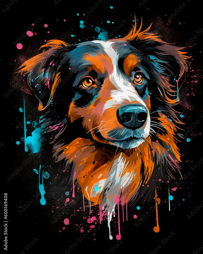 Dog portrait, splash painting style, ai generated 