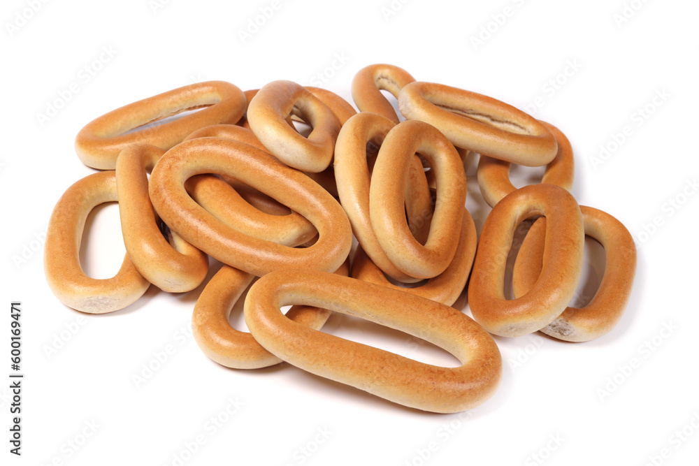 Delicious dry bagels isolated on white Delicious dry bagels isolated on white