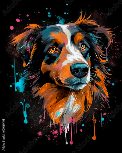 Dog portrait, splash painting style, ai generated  © Tanja Mikkelsen 