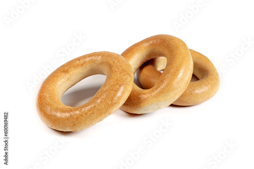 Traditional dry bagels isolated on white