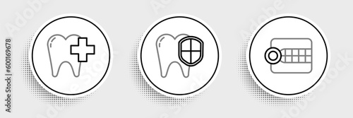 Set line Dentures model, Dental clinic for dental care tooth and protection icon. Vector