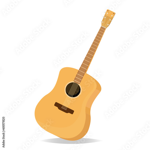 Brown acoustic guitar on isolated background  Vector illustration.