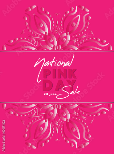 Banner for National Pink Day. Design in white and pink color with round abstract ornament.
