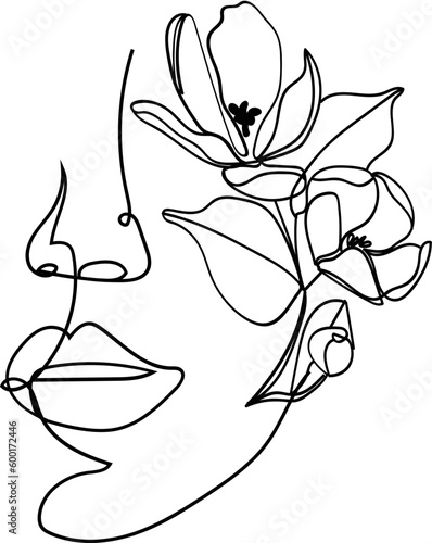 Line art woman with flowers
