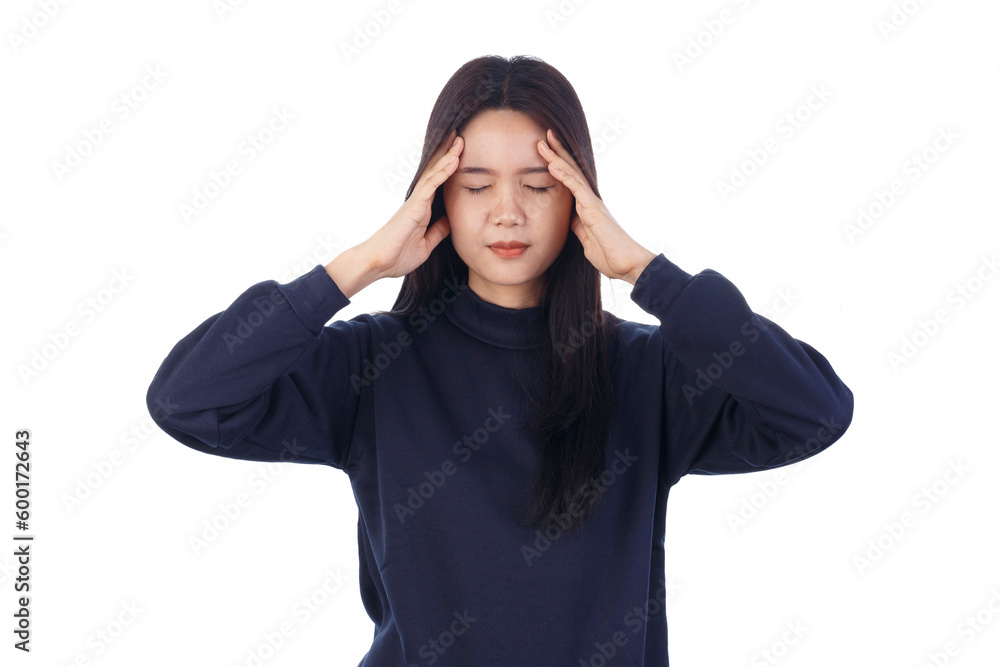 Young beautiful woman has headache isolated on white background Young beautiful woman has headache isolated on white background