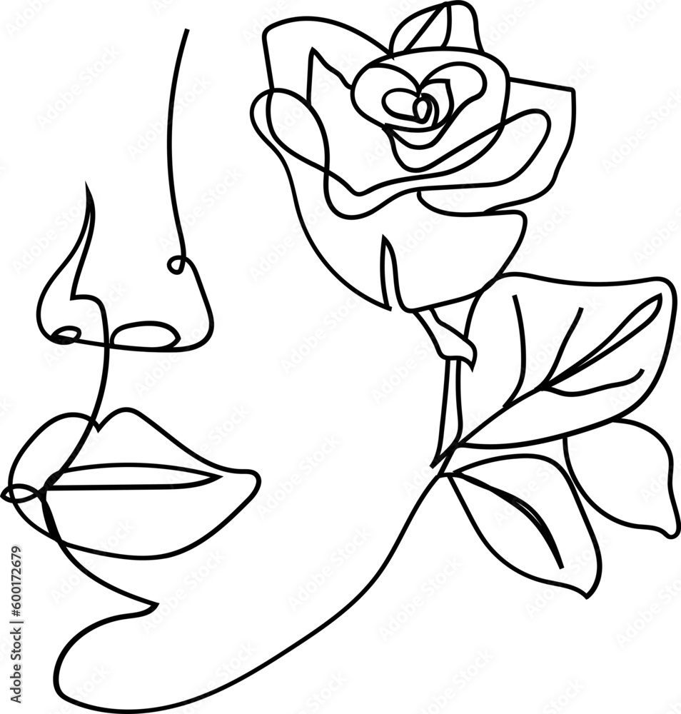 Line Art Women Faces With Flowers Line Art Women Faces With Flowers
