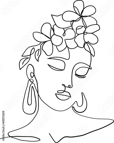 Line Art Women Faces With Flowers