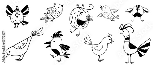 Set of cute doodle little birds.Vector graphics.