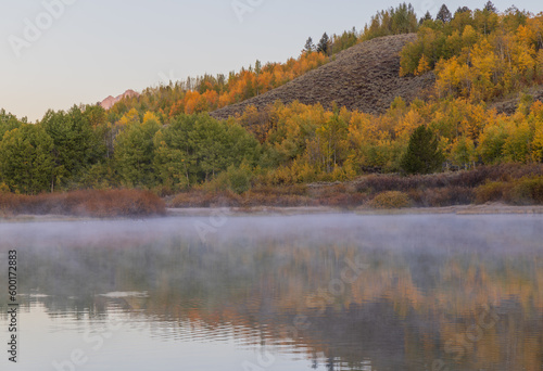 Scenic Autumn Reflection Landscape in the Tetons at Sunrise