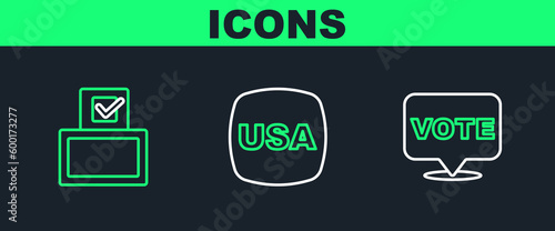 Set line Vote, box and USA Independence day icon. Vector