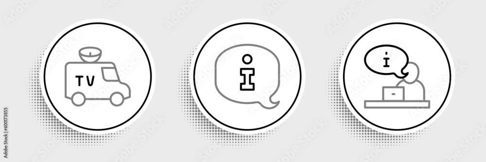 Set line Television report, TV News car and Information icon. Vector Set line Television report, TV News car and Information icon. Vector