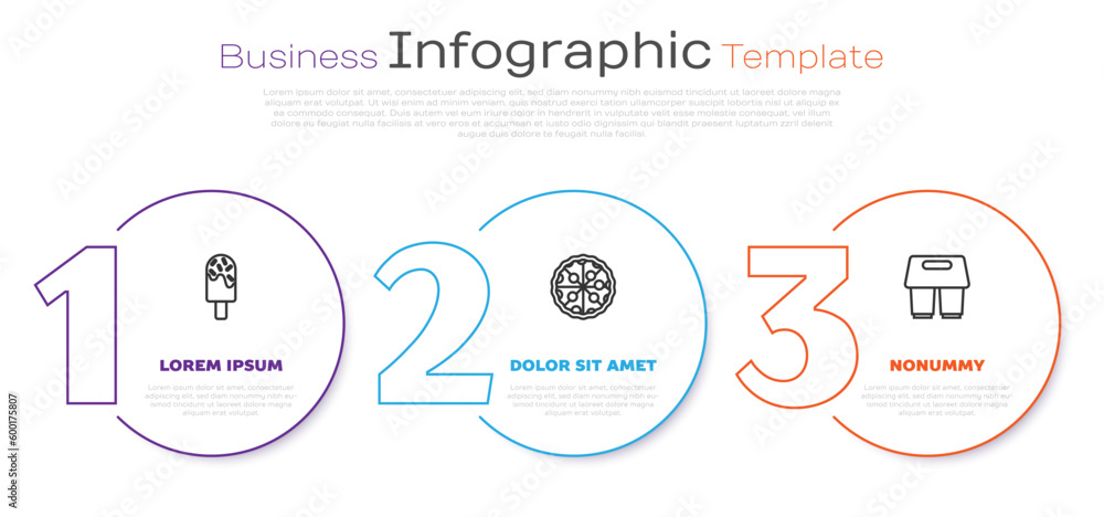 Set line Ice cream, Pizza and Coffee cup to go. Business infographic template. Vector Set line Ice cream, Pizza and Coffee cup to go. Business infographic template. Vector