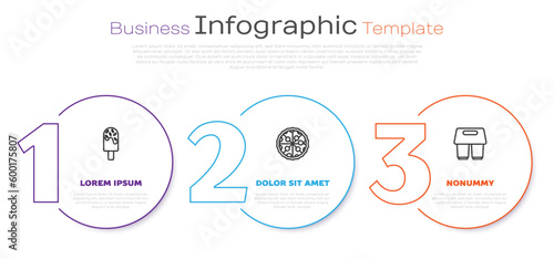 Set line Ice cream, Pizza and Coffee cup to go. Business infographic template. Vector