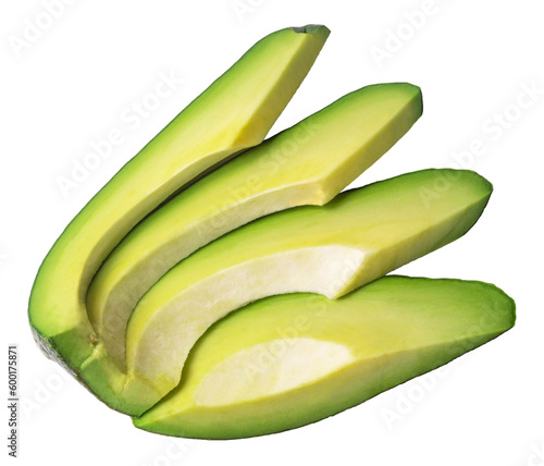 Avocado isolated. Ripe avocado slices on a white background.