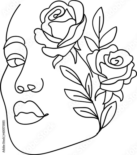 Woman face with flower outline