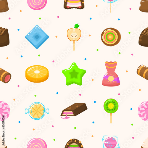 Seamless Pattern Abstract Elements Different Sweets Food Lollipops Candy Vector Design Style Background Illustration Texture For Prints Textiles, Clothing, Gift Wrap, Wallpaper, Pastel