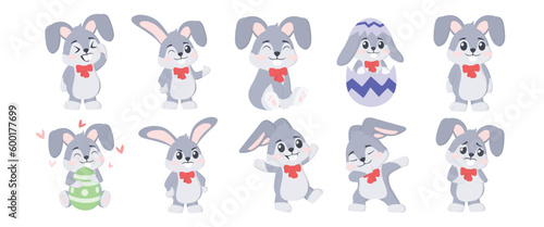 Cute Rabbit Character Set Vector Illustrations. Lovely Rabbit Character Collections.