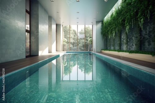 Lap pool  featuring a long and narrow design that allows for continuous swimming and exercise  perfect for fitness enthusiasts - Generative AI