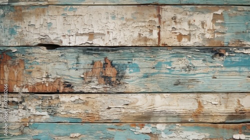 Distressed wood texture with peeling paint and rustic charm, generative ai
