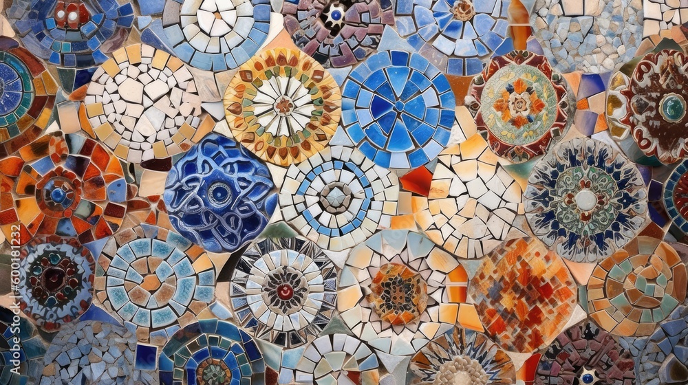 Multicolored mosaic tile pattern with intricate details, generative ai