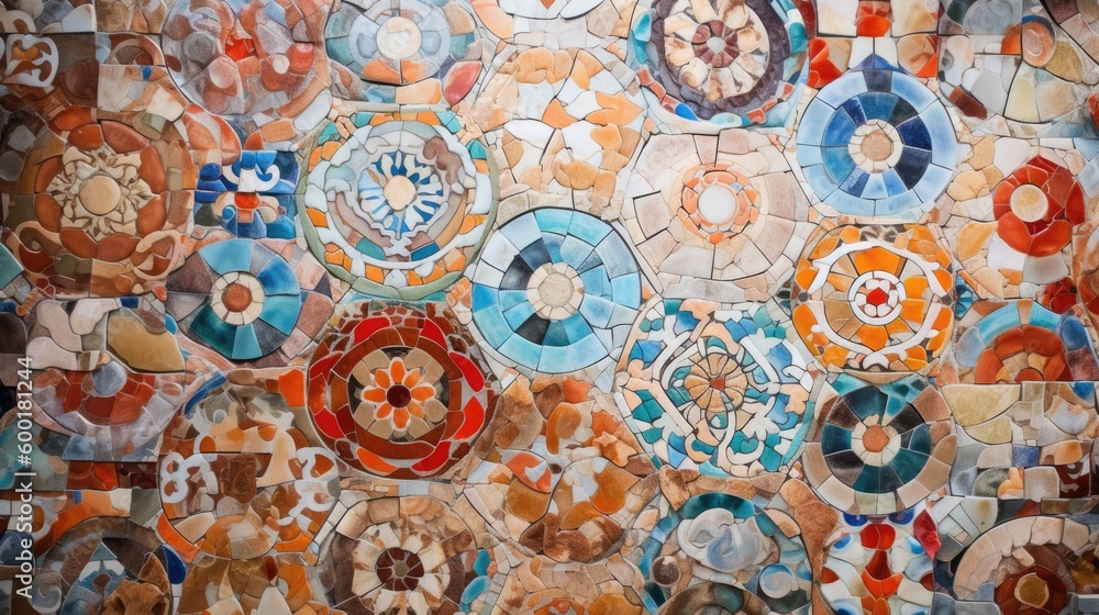 Multicolored mosaic tile pattern with intricate details, generative ai