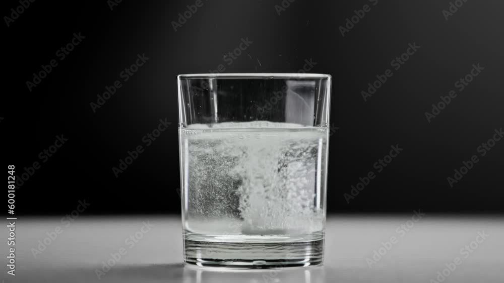 Effervescent Tablet Falling into Fresh Water in Glass Cup Close Up. Make Healthy Drink of H2O for Sport Lifestyle on Studio Shot in Macro. Drinking Medical Pill and Liquid Suspension for Flu Relief Effervescent Tablet Falling into Fresh Water in Glass Cup Close Up. Make Healthy Drink of H2O for Sport Lifestyle on Studio Shot in Macro. Drinking Medical Pill and Liquid Suspension for Flu Relief
