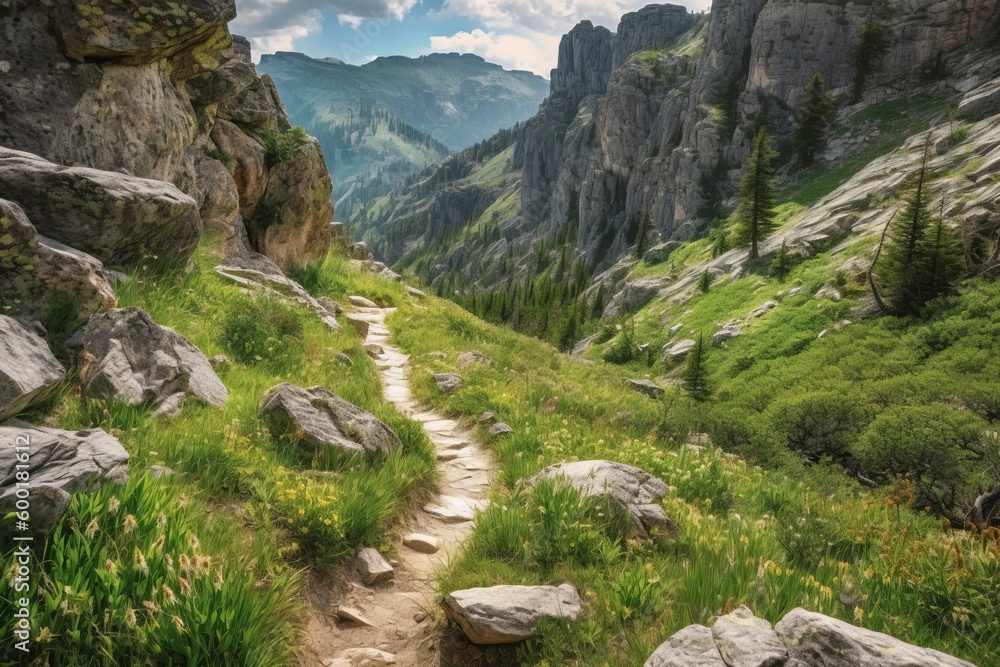 Generative AI of Captivating Hiking Path on Rugged Mountain Trail