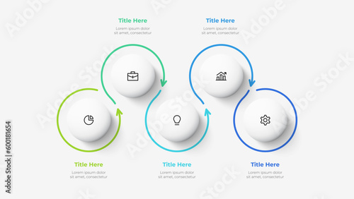 Thin lines with 5 circles. Infographic template. Concept of five steps of business timeline