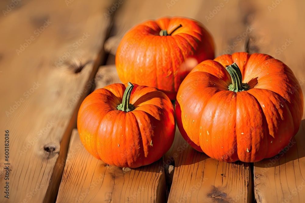 Halloween pumpkin on wooden table background, generative ai Halloween pumpkin on wooden table background, generative ai
