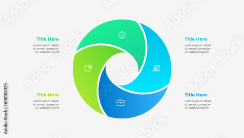 Circle diagram divided into 4 segments. Template of four options of business project infographic