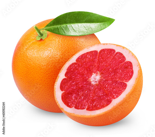 Grapefruit isolated. Ripe grapefruit and half of the fruit on a transparent background.