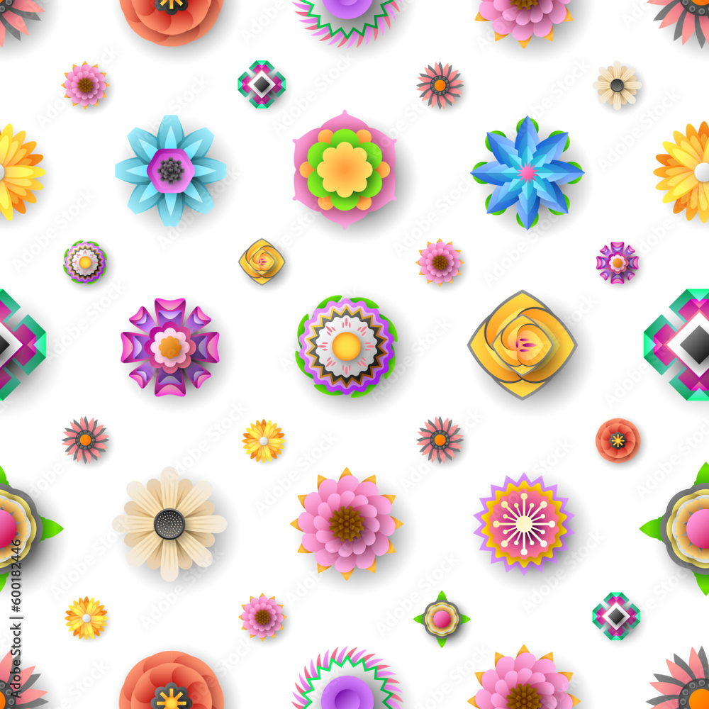 Fototapeta premium Seamless Pattern Abstract Elements Different Flower Plant Botanic Vector Design Style Background Illustration Texture For Prints Textiles, Clothing, Gift Wrap, Wallpaper, Pastel