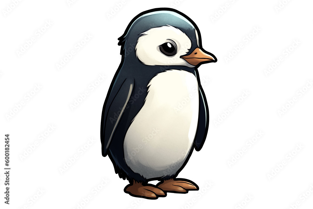 Fototapeta premium Cute penguin sitting isolated on white background, 2d vector animal wildlife sticker