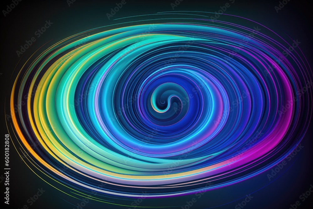 Fototapeta premium Beautiful colorful light effect of neon glow lights and flash. Background with flying design elements, generative ai