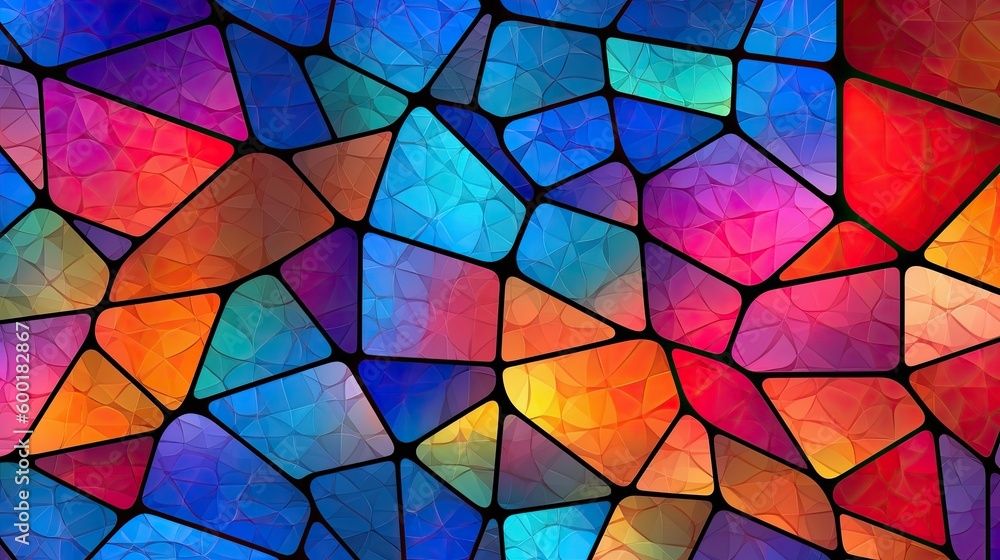 Photo & Art Print Vibrant stained glass window pattern with geometric shapes, generative ai, Creative Station photo-art-print-vibrant-stained-glass-window-pattern-with-geometric-shapes-generative-ai-creative-station